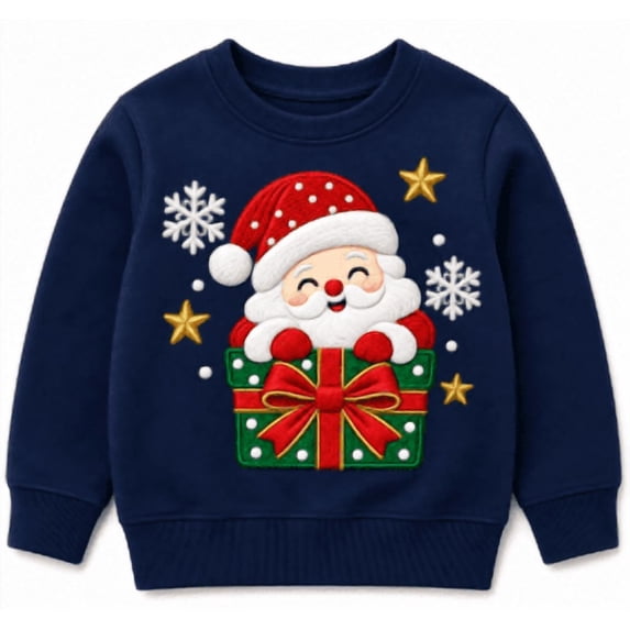 HILEELANG Boys Christmas Sweatshirt Crewneck Pullover Santa Graphic Navy 7Y