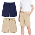 thumbnail image 1 of HILEELANG Boys School Uniform Chino Shorts 2 Pack, Elastic Waist, Navy & Khaki, 5-15 Years, 1 of 16