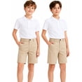 thumbnail image 1 of HILEELANG Boys School Uniform Khaki Chino Shorts 2 Pack, Elastic Waist, 5-15 Years, 1 of 14