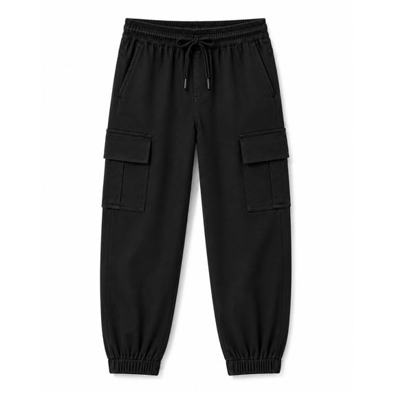HILEELANG Boys and Girls Cargo Jogger Sweatpants, Stretch Drawstring Pants with Pockets, Black, Ages 4-5Y