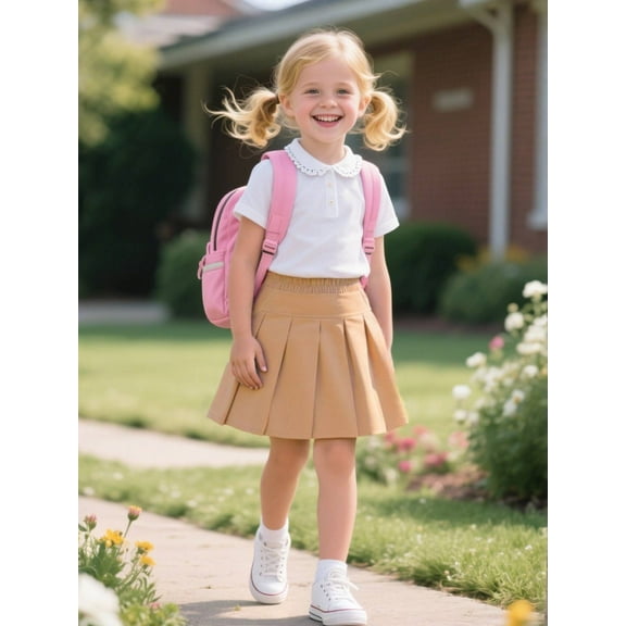 HILEELANG Girl School Uniform Pleated Scooter Skirt With lightweight built-in liner shorts Pull On Elastic Waist Skirt Khaki 13-14years
