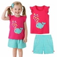 thumbnail image 1 of HILEELANG Little Girl Summer Shorts Set Ruffle Sleeve Cotton Outfits Pink Fish Top Shirt Check Shorts Pant 2PC Set 7Years, 1 of 6