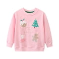 thumbnail image 1 of HILEELANG Girls 2T-7Y Christmas Cotton Sweatshirt, Tree & Gingerbread Graphic, Pink, Long Sleeve, 1 of 5