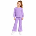 thumbnail image 1 of HILEELANG Girls 2 Piece Outfit Set, Bow Detail Long Sleeve Top & Flare Pants, Scallop Trim, Lavender, Sizes 3-8 Years, 1 of 21