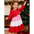 thumbnail image 1 of HILEELANG Girls Christmas Dress Long Sleeve Red Pink Tiered Party Outfit with Heart Bow Cotton Holiday Valentine’s Day Dress for Toddler Kids 6 Years, 1 of 7