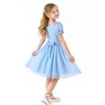 thumbnail image 1 of HILEELANG Girls Light Blue Swiss Dot Chiffon Dress, Puff Sleeve Wedding Party Dress with Waist Bow, 4-13Y, 1 of 12