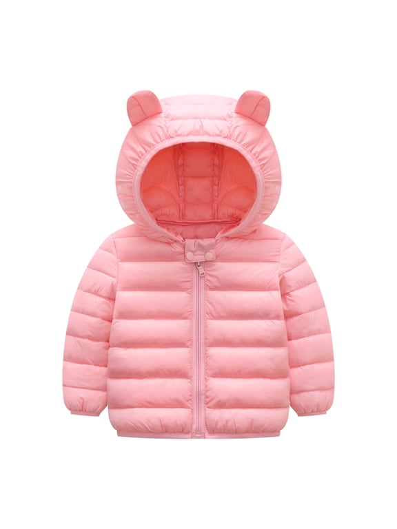 Girls Lightweight Hooded Puffer Jacket, Packable Winter Coat, Pink,12Months-6Y