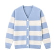 thumbnail image 1 of HILEELANG Girls Striped Cardigan Sweater, V-Neck Button Front Knit Cardigan for School and Casual Wear, Light Blue/Cream, Sizes 8Y, 1 of 15