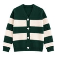 thumbnail image 1 of HILEELANG Girls Striped Cardigan Sweater, V-Neck Button Front Knit Cardigan for School and Casual Wear, Forest Green/Cream, Sizes 10Y, 1 of 14