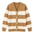 thumbnail image 1 of HILEELANG Girls Striped Cardigan Sweater, V-Neck Button Front Knit Cardigan for School and Everyday Wear, Camel/Cream, Sizes 12Y, 1 of 14
