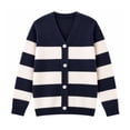 thumbnail image 1 of HILEELANG Girls Striped Cardigan Sweater, V-Neck Button Front Knit Cardigan for School and Everyday Wear, Navy/Cream, Sizes 8Y, 1 of 17