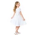 thumbnail image 1 of HILEELANG Girls Swiss Dot Chiffon Flower Girl Dress, White Puff Sleeve Twirl Dress with Waist Bow, 4-13Y, 1 of 12