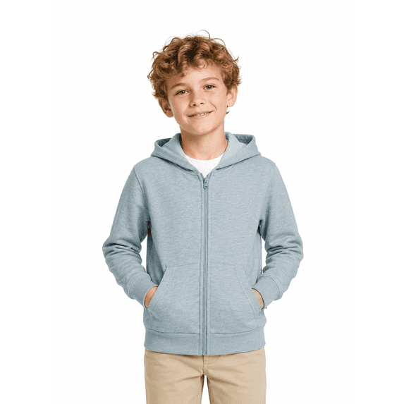 HILEELANG Kids 4-12Y Cotton Blend Full-Zip Hoodie, Lightweight Solid Sweatshirt with Front Pockets, Gray