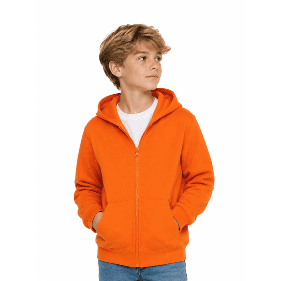 HILEELANG Kids 4-12Y Cotton Blend Full-Zip Hoodie, Lightweight Solid Sweatshirt with Front Pockets, Orange