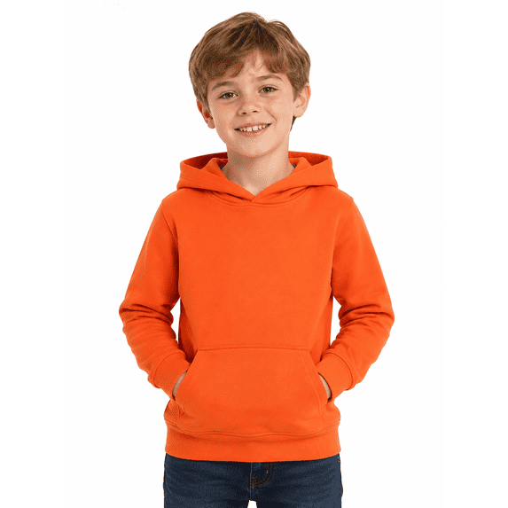 HILEELANG Kids 4-12Y Cotton Blend Pullover Hoodie, Lightweight Solid Sweatshirt with Kangaroo Pocket, Orange
