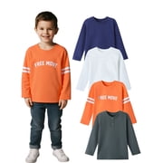 HILEELANG Little Boys Long Sleeve T-Shirts 4-Pack, 100% Cotton Solid & Stripe Tees, Red/Gray/Green/White, Size 18M 2-7Y