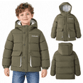 thumbnail image 1 of HILEELANG Kids Big Boys Warm Light Weight Padded Puffer Jacket with Hood Water-Resistant Winter Coat for Kids 6-13, Olive Green Outdoor Style, 1 of 11