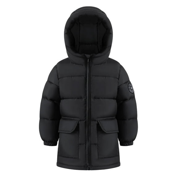 HILEELANG Kids Boy Girl BlackPuffer Jacket Coat Hood Mid Length Light Weight Warm Padded Winter Outwear Clothes 7-8 Years