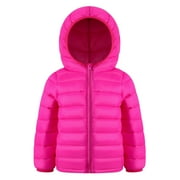 HILEELANG Toddler Boys' Winter Hooded Down Jacket, Lightweight Outdoor Outerwear, Rose Pink, Size 4-5 Years