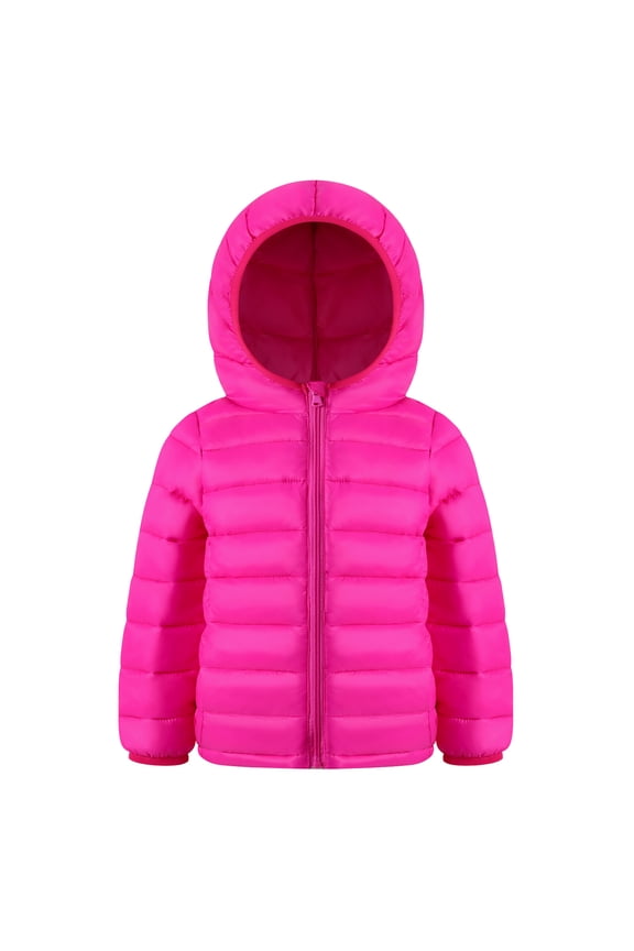 Kids Boy(3-10Y) Winter Hooded Puffer Jackets Coats Light Weight Outerwear Rose Pink 5-6 Years