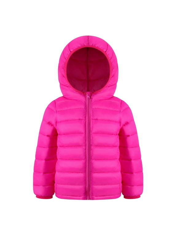 Girls Lightweight Quilted Puffer Jacket, Hooded Winter Coat, Rose Pink,Size 3-10Y