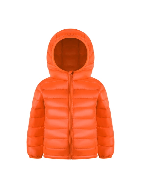 Kids Lightweight Quilted Puffer Jacket, Hooded Winter Coat, Orange,Size 3-10Y