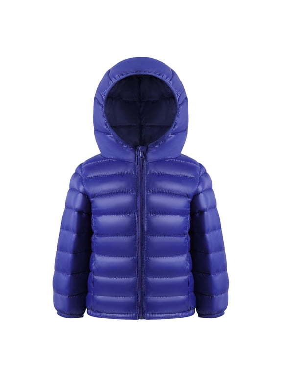 Kids Lightweight Quilted Puffer Jacket, Hooded Winter Coat, Navy Blue,Size 3-10Y