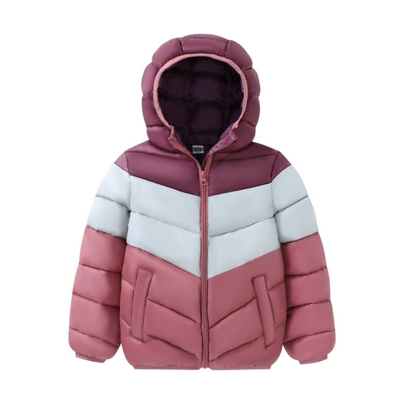 HILEELANG Kids Boy Winter Hodded Puffer Color-Block Jackets Coats Light Weight Outerwear Dusty Pink 7-8 Years