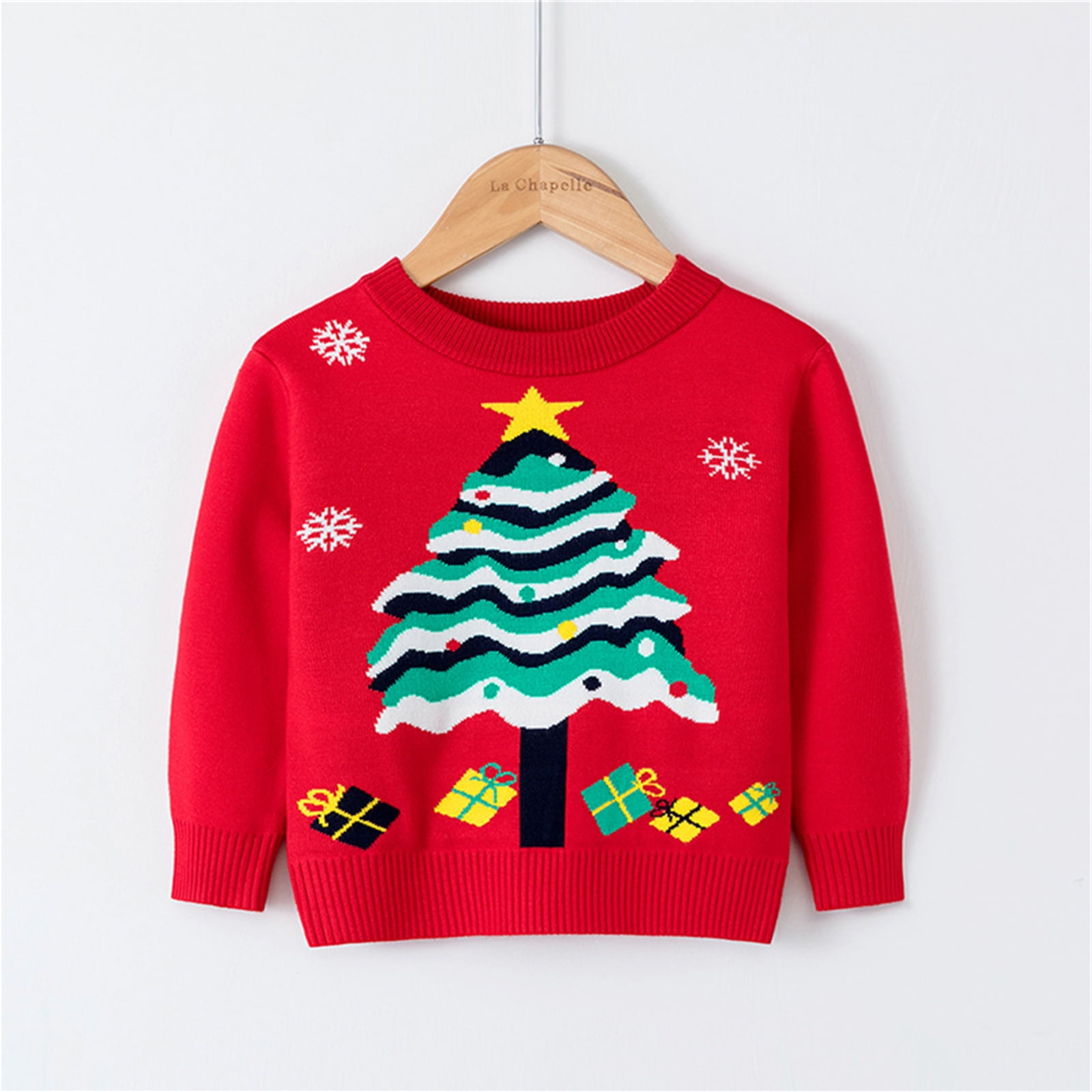 HILEELANG Kids Christmas Sweater Little Girl Knite Pullover Xmas Red Kids Christmas Sweater
