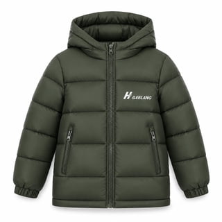 HILEELANG Kids Hooded Lightweight Puffer Jacket, ILEELANG Boys Girls Warm Quilted Winter Coat Army Green 5-15Y