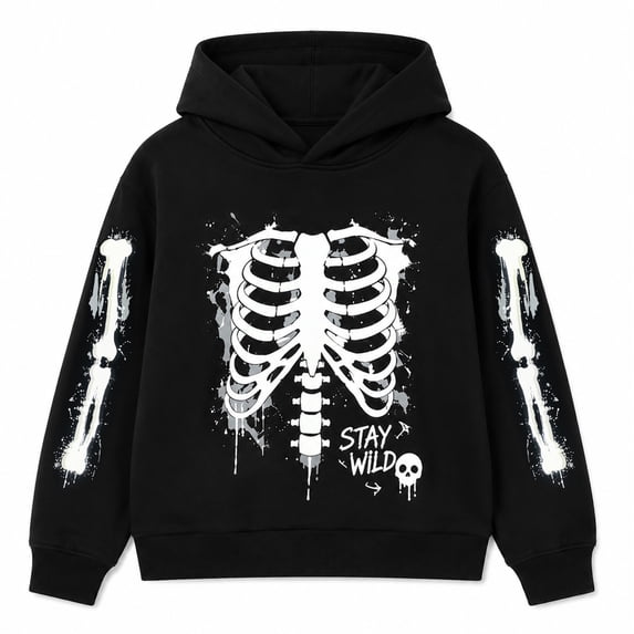 HILEELANG Boys Halloween Hoodie Glow in the Dark Skeleton Sweatshirt Black 12Y
