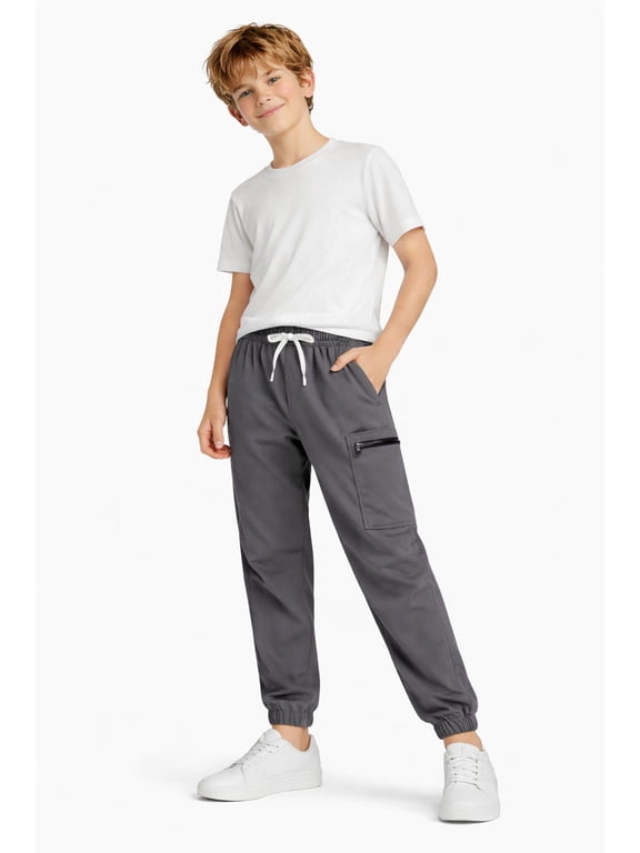 Kids Quick-Dry Cargo Pants Lightweight 4-Way Stretch Outdoor Joggers for Boys & Girls 11-12 Years Charcoal