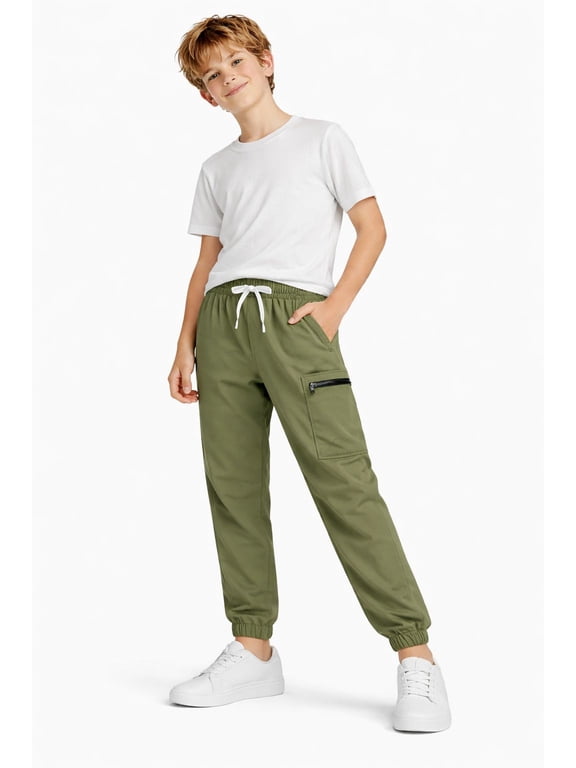 Kids Quick-Dry Cargo Pants Lightweight 4-Way Stretch Outdoor Joggers for Boys & Girls 7-8 Years Olive Green