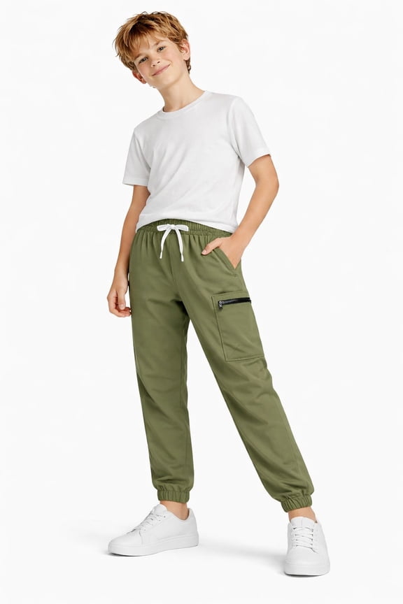 Kids Quick-Dry Cargo Pants Lightweight 4-Way Stretch Outdoor Joggers for Boys & Girls 9-10 Years Olive Green