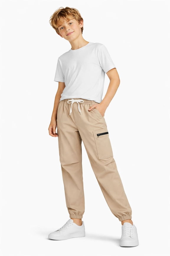 Kids Quick-Dry Jogger Pants Lightweight 4-Way Stretch Outdoor Pants for Boys & Girls 7-8 Years khaki – Zipper Pocket Style