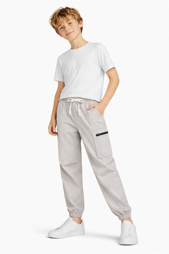 Kids Quick-Dry Jogger Pants Lightweight 4-Way Stretch Outdoor Pants for Boys & Girls 9-10 Years Light Gray – Zipper Pocket Style