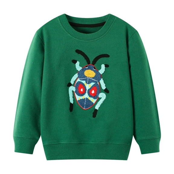 HILEELANG Little Boy Green Sweatshirts Halloween Spider Printed Cotton Casual Crew Neck Long Sleeve Tops Shirt 6Years