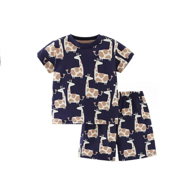 HILEELANG Little Boy Summer Short Sets Outfits Cotton CrewNeck Black Giraffe Short Sleeve