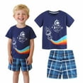 thumbnail image 1 of HILEELANG Little Boy Summer Short Sets Outfits Cotton CrewNeck Navy Blue Spaceman Short Sleeve Playwear Sets 7Years, 1 of 5