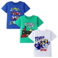 thumbnail image 1 of HILEELANG Toddler Little Boys T-Shirts 3 Pack, 100% Cotton Short Sleeve Tees for Kids 2-7T, Race Car/Train/Monster Truck Print Summer Tops for 5T, 1 of 5