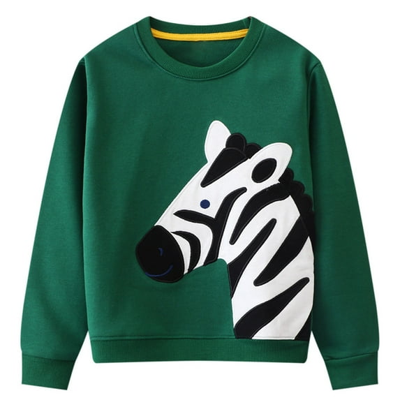 HILEELANG Little Boy Sweatshirts Green Zebra Applique Crewneck Pullover Cotton Warm Winter Top Clothes Shirts 6 Years