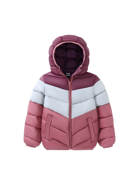 Little Boy Winter Hodded Puffer Color-Block Jackets Coats Light Weight Outerwear Dusty Pink 9-10 Years