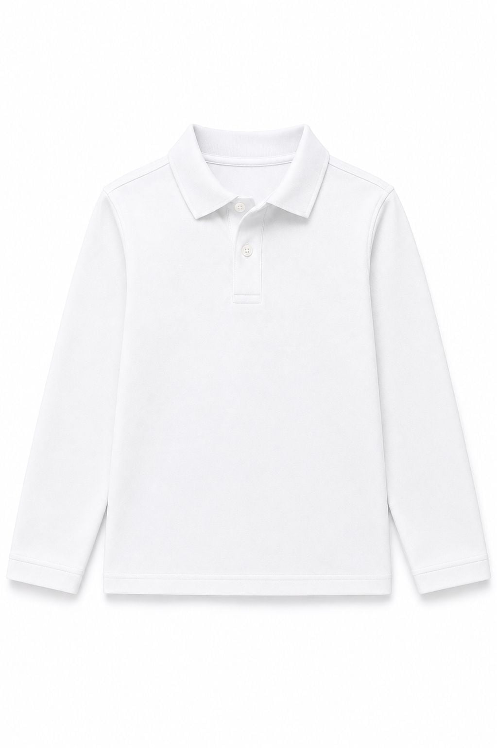 Little Boys Long Sleeve Collared Polo Shirt, Cotton Blend School Uniform Top, Machine Washable, White 5-14Y