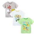 thumbnail image 1 of HILEELANG Little Boys' Short Sleeve Tees Cotton Casual Shark Animals Crewneck Summer Top T-Shirts Grey Green 3 Packs Sets 6 Years, 1 of 5