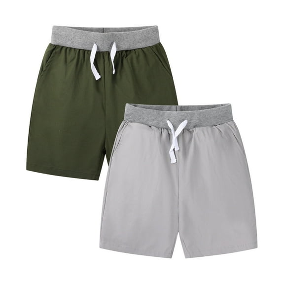 HILEELANG Little Boys'Shorts 2-Pack Chino Short Summer Cotton Casual Pants with Pockets Grey Army Green 6Years