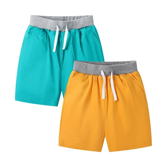 HILEELANG Little Boys'Shorts 2-Pack Chino Short Summer Cotton Casual Pants with Pockets Yellow Blue 6Years