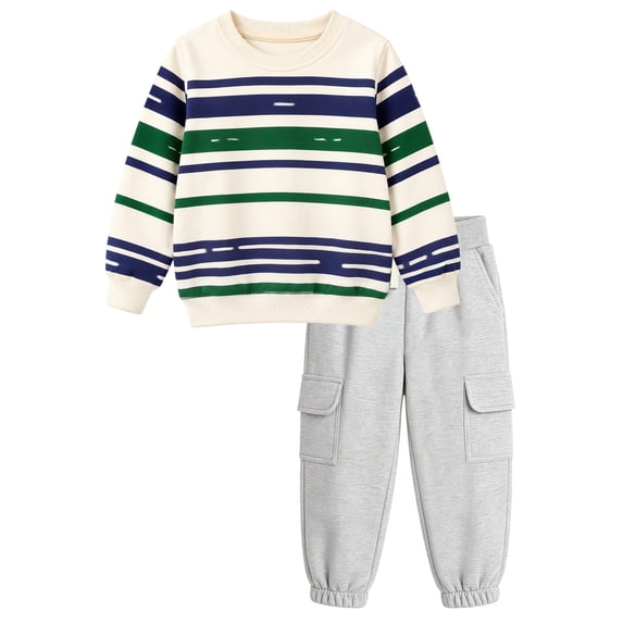 HILEELANG Boys 2-Piece Cotton Sweatshirt and Cargo Jogger Set, 5Y