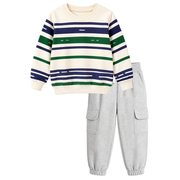 HILEELANG Boys 2-Piece Cotton Sweatshirt and Cargo Jogger Set, 5Y