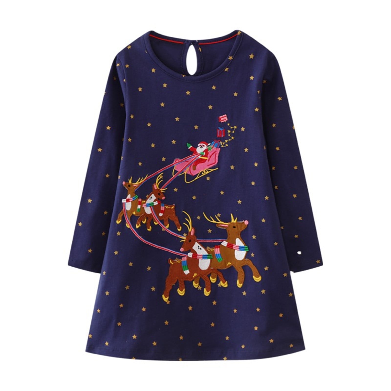 Petit Bebe Girls Blue Pique Holiday Nativity Scene Dress with White Collar main image 0