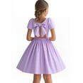 thumbnail image 1 of HILEELANG Little Girl Dress Short Sleeve Summer Lavender Casual Tie Back Princess Elegant Party Dress 4-5T, 1 of 7